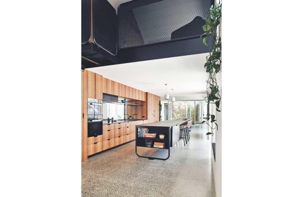 The sliding panels throughout the home create connection yet facilitate privacy when required
