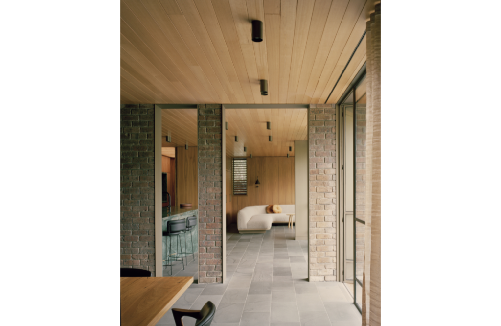 Beautiful brickwork inside adds character and a mid century modern vibe.